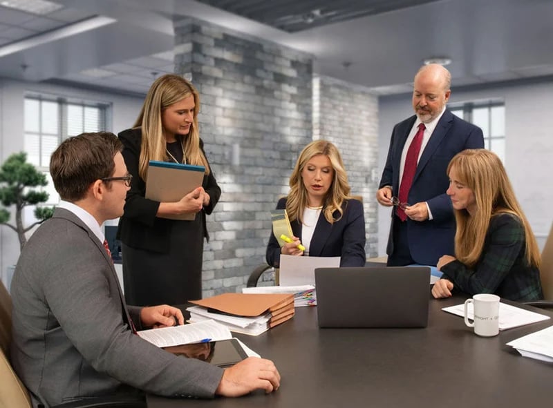 Wright & Greenhill, P.C. lawyers discuss a case.